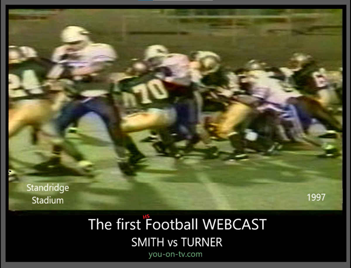 Promotional still showing the first high school football webcast — SMITH vs TURNER